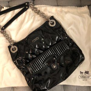 Coach black quilted patent leather shoulder bag